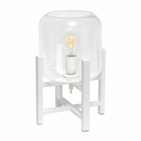 LIGHTING BUSINESS White Wood Mounted Table Lamp with Clear Glass Cylinder Shade LI2753544